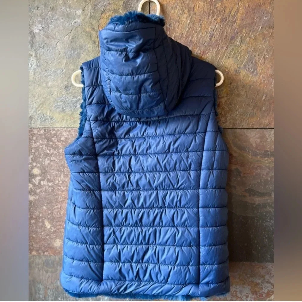 Soft Surroundings Rich Blue Plush Faux Fur Reversible‎ Vest